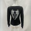 Y2K Spring and Autumn slim fit sexy round neck women's printed gothic style spicy girl long sleeved top