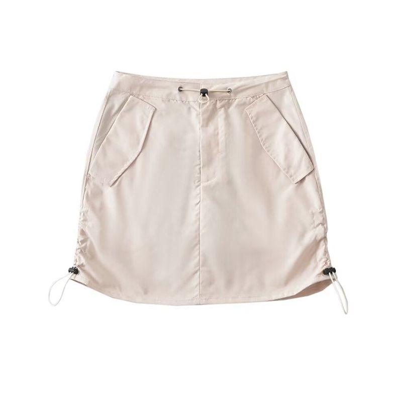 

Za2024 Summer New Product Women s Clothes Retro Sexy High Waist Sheath Pocket Side Drawstring Parka Skirt Apricot color L