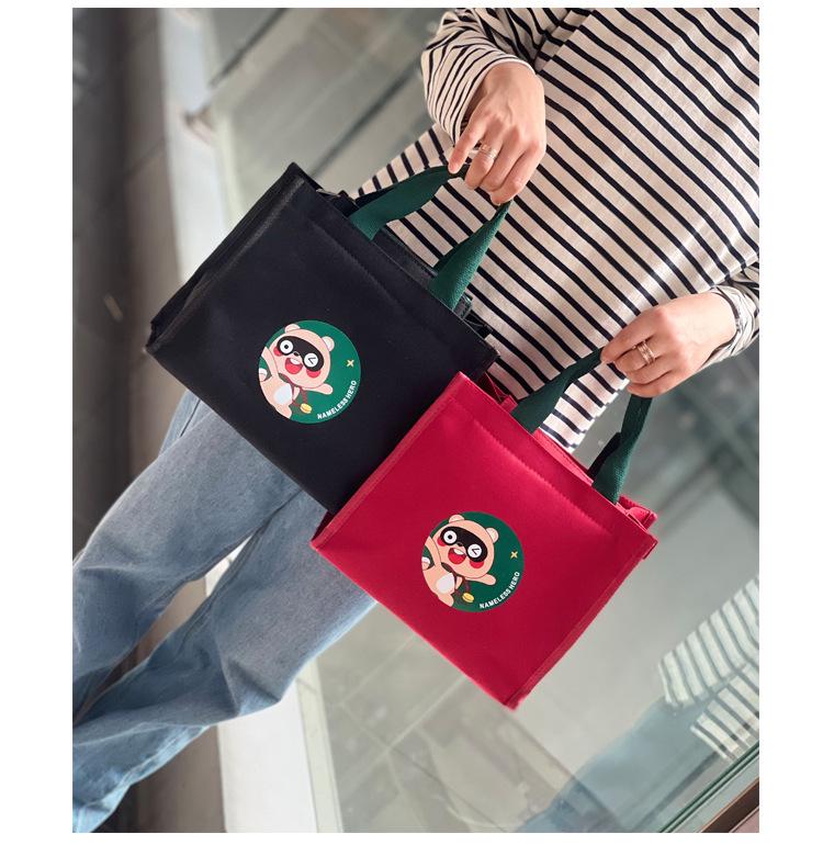 Cute Bear Canvas Lunch Tote - Large Capacity Bento Bag for Students & Moms