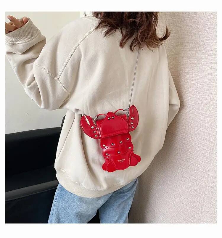 

Funny Crayfish Shape Pu Shoulder Bag For Women Summer Red Phone Bag Girls Chain Small Crossbody Bag красный