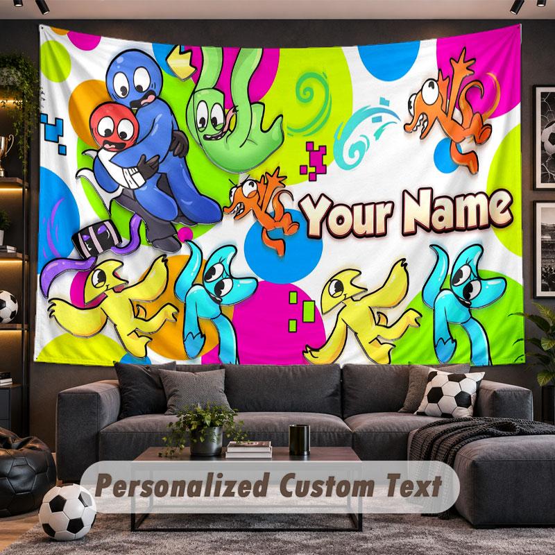 Wall Hanging Tapestry Custom NameRainbow Friends Pattern Personalized Printed Fabric Wall Decor