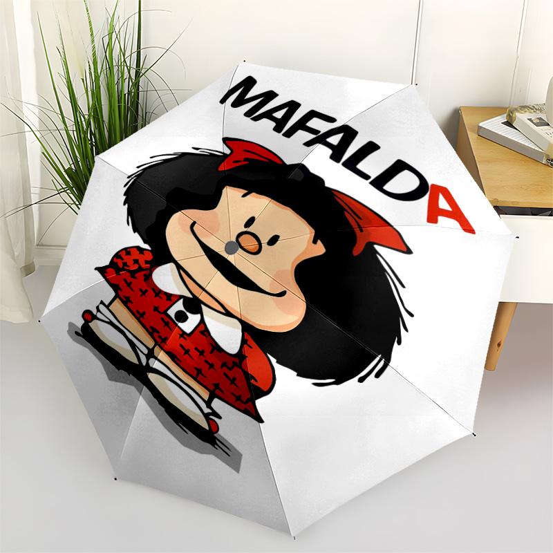 1 PC Automatic Folding Umbrella - Mafalda Pattern Portable Foldable Design With 8 Ribs Christmas Birthday Gifts