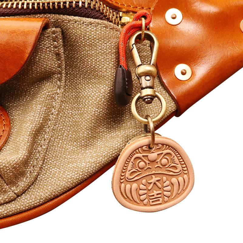 

1PC Cowhide Vintage Car Key Ring New Year Keychain Retor Bag Pendant Gift Charm Chinese Style
