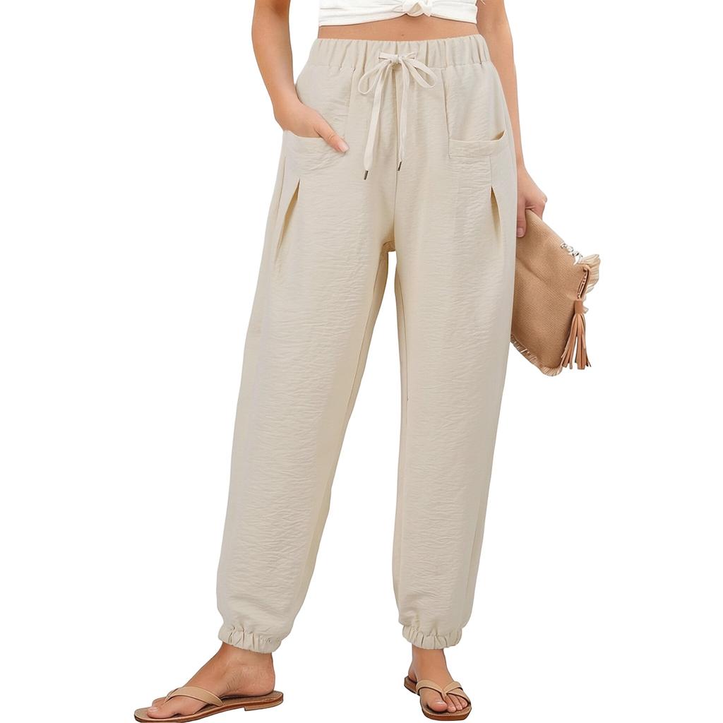 Women's Loose-fitting Wide-leg Pants, Casual Loose-fitting Pants, High-elastic Waistband, Long Pants With Pockets