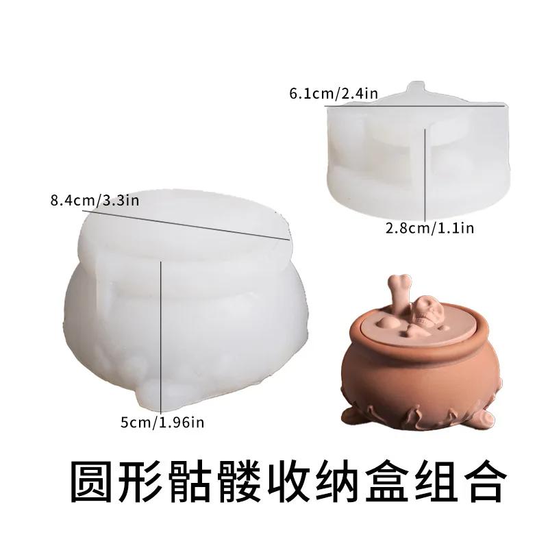 

Top Quality Skull Candle Cup Silicone Mold with Lid Halloween Skull Soup Pot Jar Plaster Casting Molds Flowerpot Jewelry Storage