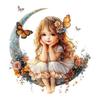 Girl On Moon with Butterflies Wall Stickers, Removable Waterproof Moisture-Proof Self-Adhesive PVC Decals for Kids Room Bedroom Living Room Decoration