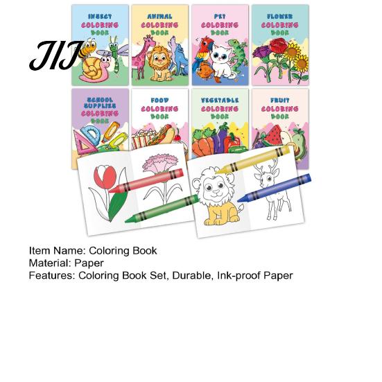 Ink Proof Paper Coloring Book 8PCS Children's Cartoon Book, Animals/Fruits/Vehicles/Fairy Tale Characters Theme, Thickened Ink-proof Creative Drawing