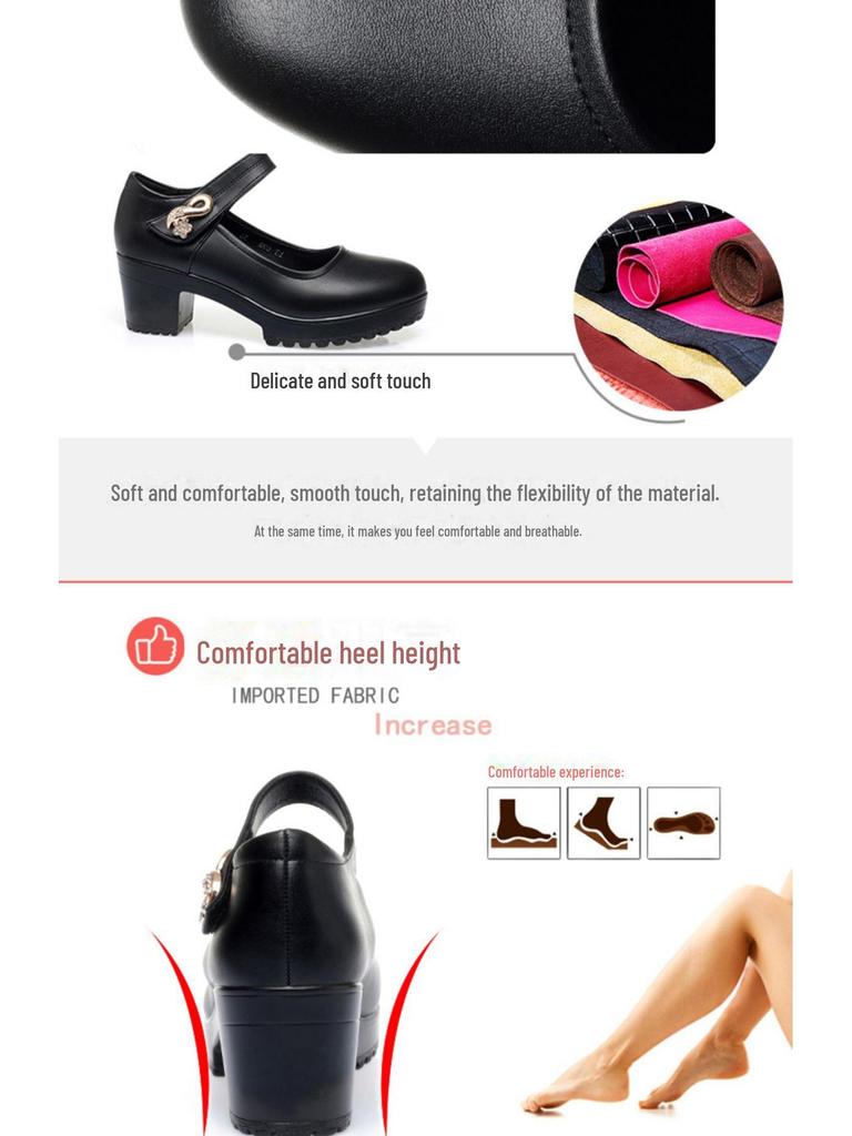 Mom's Leather Cheongsam Dance Shoes: Spring/Summer, All-Match, Thick Sole & Heel, Single Buckle