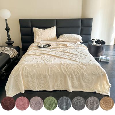 Solid Color Butterfly Taffeta Jacquard Cotton Fleece Throw Blanket For Sofa