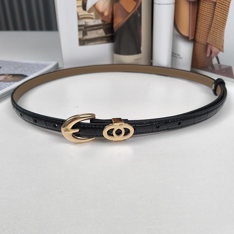 Elt Pring and Summer Gold Buckle Leather Belt Women's Thin Fashion Versatile Belt with Eans Trench Coat