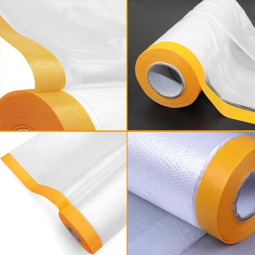 Tape and Drape, Pre-Taped Masking Film, Paint Adhesive Protective Film Roll for Covering Skirting, Frames, Cars and Auto Body
