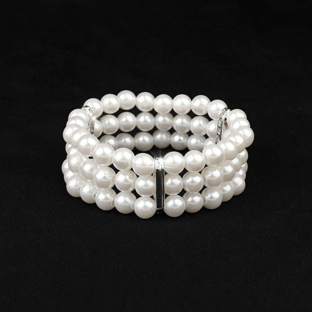 European and American Light Luxury High-grade Flash Pearls Multi-layer Stacked Necklaces Retro-level Full Diamond Neck Chain Earrings Bridal Set