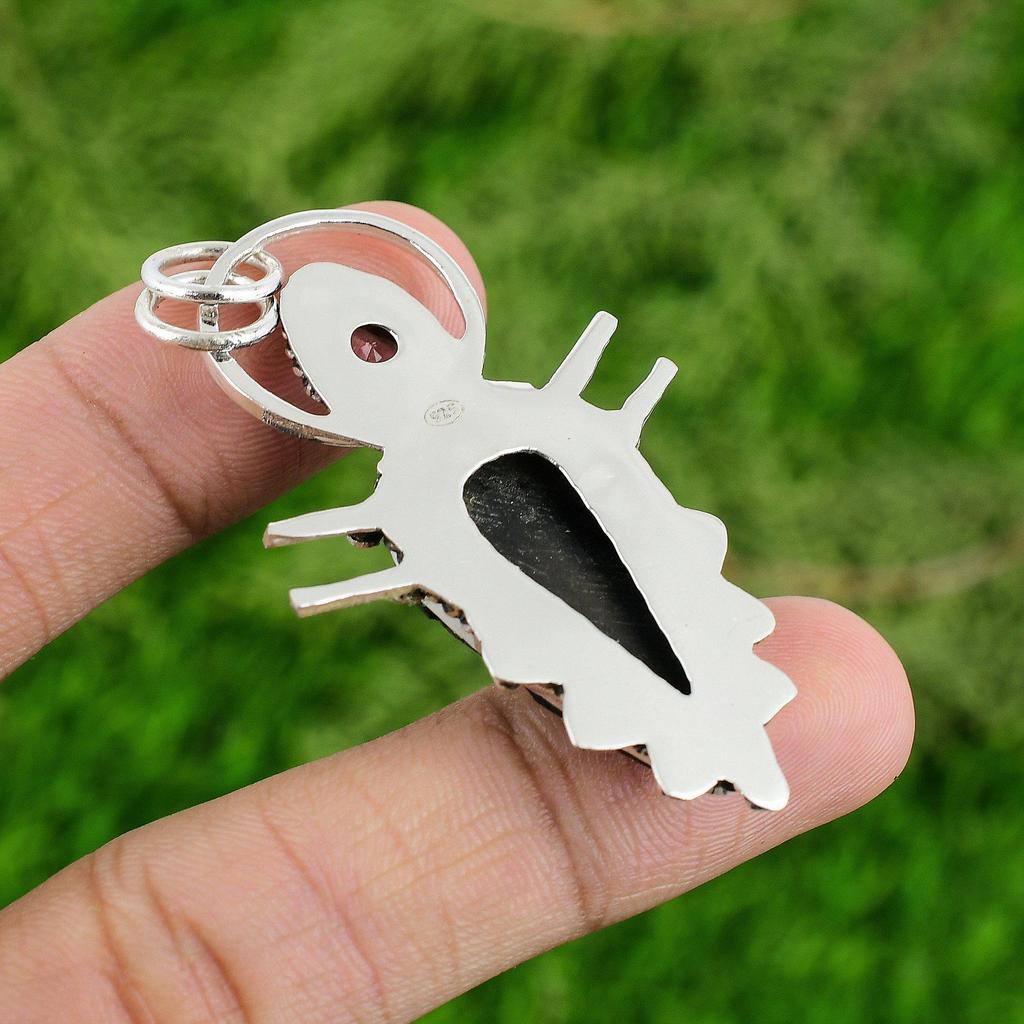 Natural Abalone Shell Gemstone Pendant Green 925 Sterling Silver Indian Jewelry