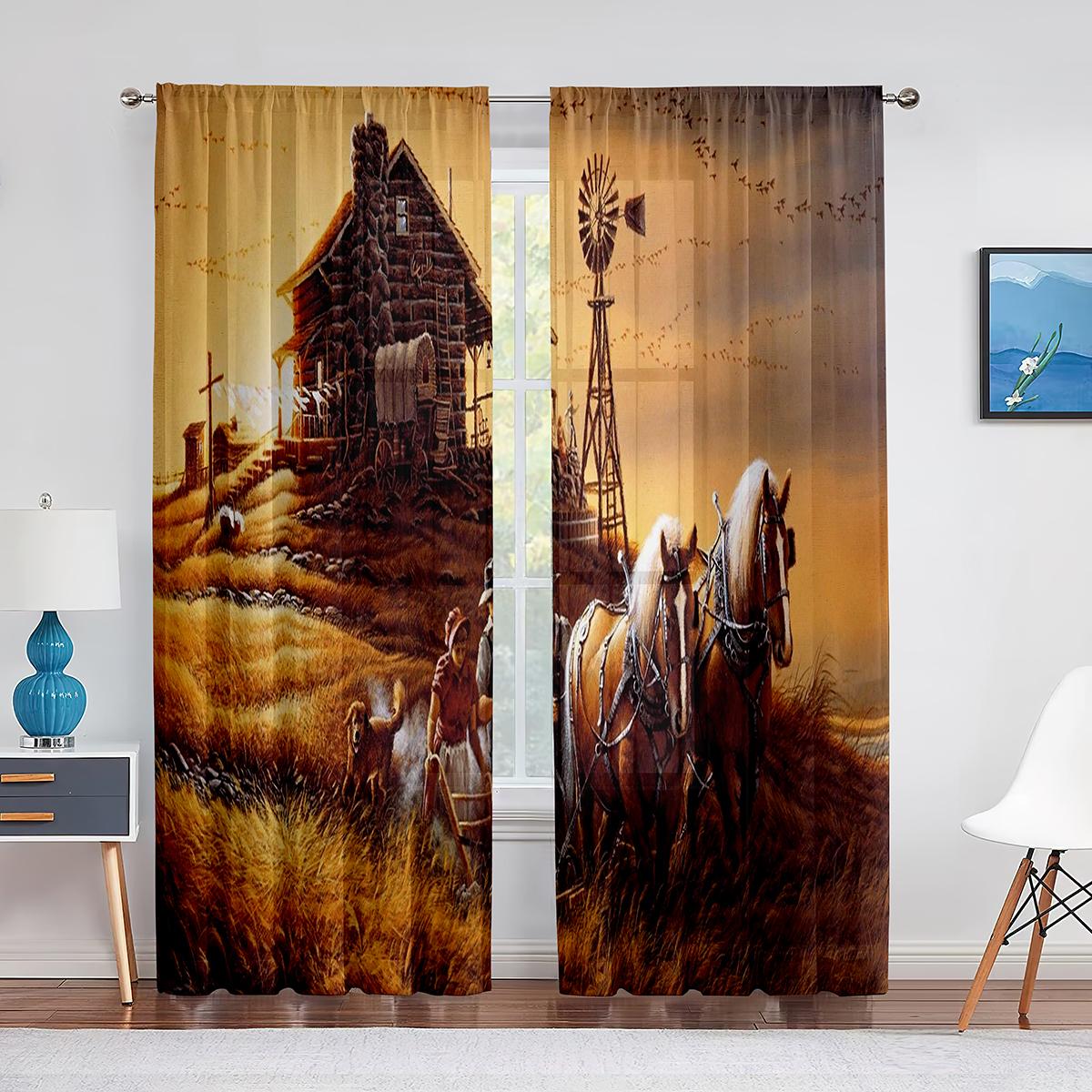 Ковбойские тюлевые шторы в западном стиле для домашнего офиса — фото 8