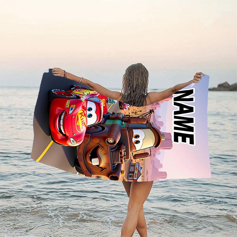 1pc Cars1 Beach Towel with Custom Name, Beach/Swimming/Bath/Picnic/Camping Towel, Suitable for Seaside Beaches
