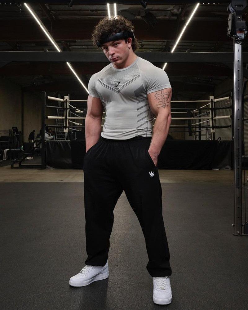 BigSopping Europese Heren Cross-Border Hoge Elastische Fitness Bodysuit - Sport T-shirt met Korte Mouwen L