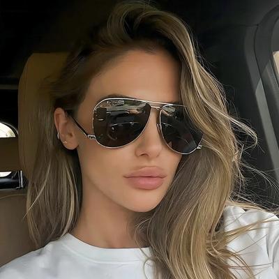 Gafas de sol ovaladas de gran tamaño para mujer, estilo vintage punk, con montura metálica, de lujo y tendencia, con protección UV400.