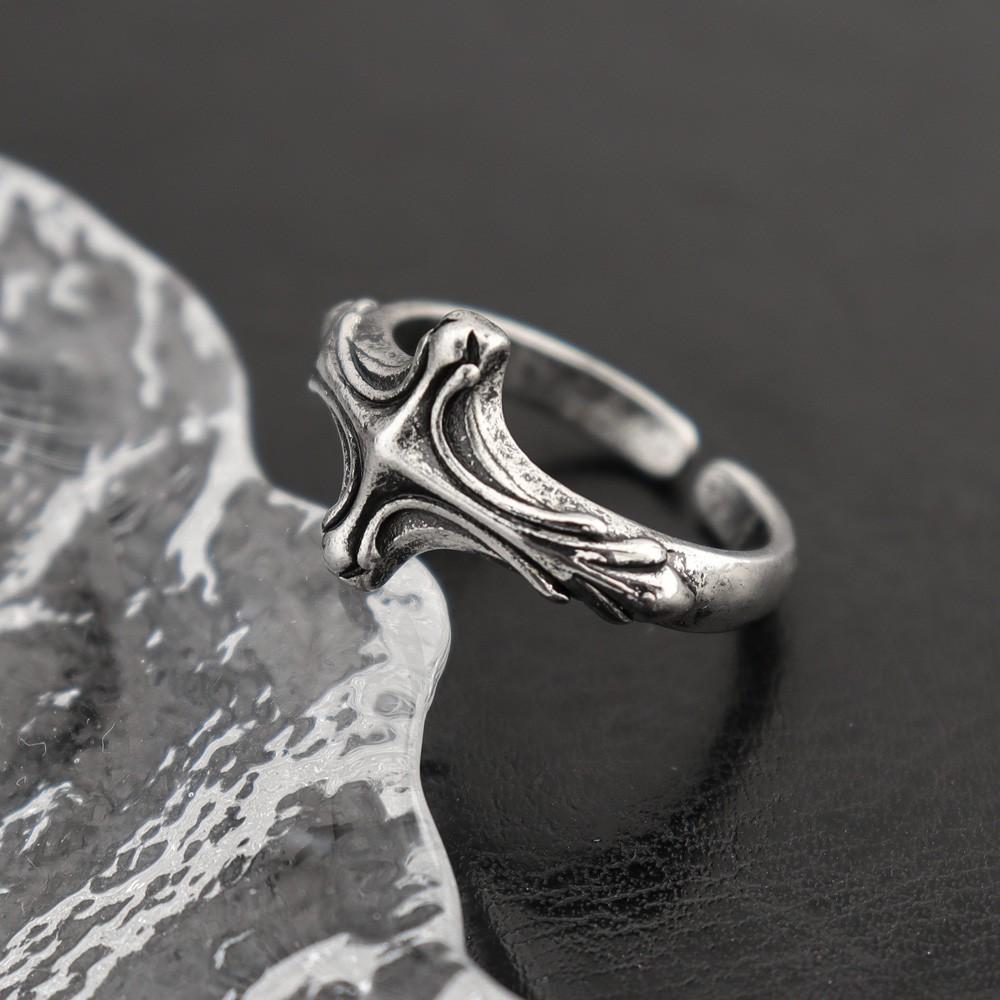 Trendy Handmade Ribbed Cross Minimalist Men's Open Ring Vintage Creative Punk Hip Hop Cool Personalized Jewelry Accessories