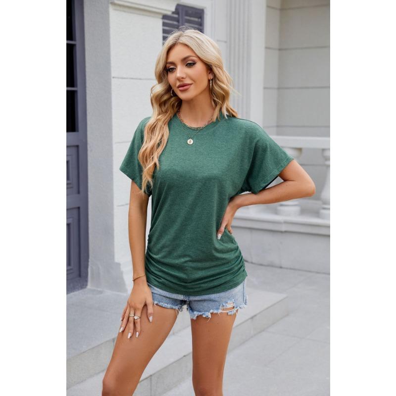 Women's Summer Solid Color Round Neck Loose Short-sleeved T-shirt Top