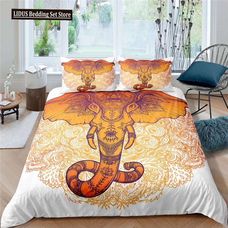 Elephant Bedding Sets Boho Style Luxury 3D Print For Kids Adults Teens Ganesha Duvet Cover Set Queen Size Polyester Bedding Set