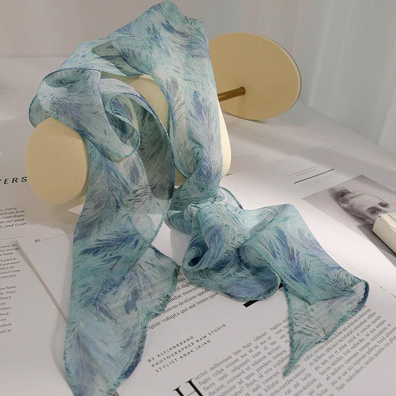 Green medieval, elegant and thin long silk scarf 100% mulberry silk scarf