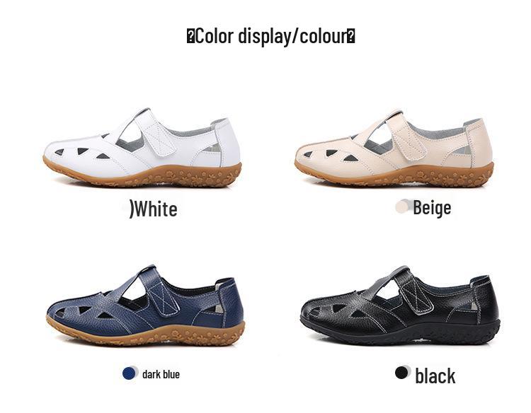 Women's Summer Genuine Leather Moccasins: Casual Sandals with Hollow Design - Perfect for Moms and Nurses