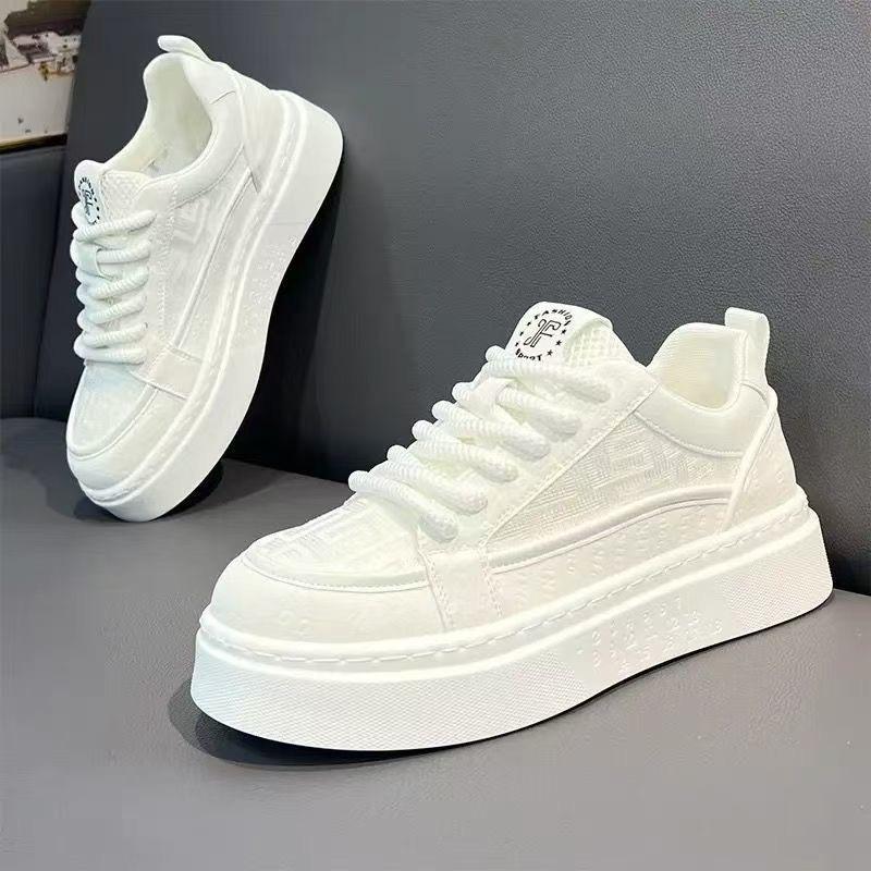 Youth Summer Breathable Trendy Versatile Casual White Thick-Soled Canvas Board Shoes.
