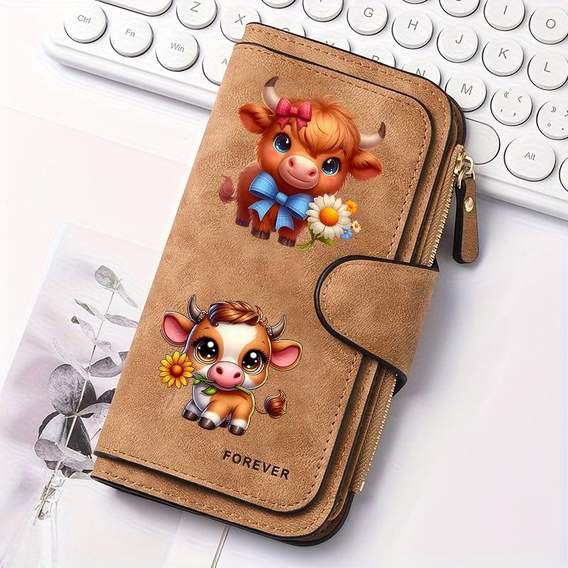 Scottish Highland Cow Women's Long Wallet Multi-functional with Portable Snap Closure Coin Purse Ideal Gift for Cat Lovers Daily Use Fun Design
