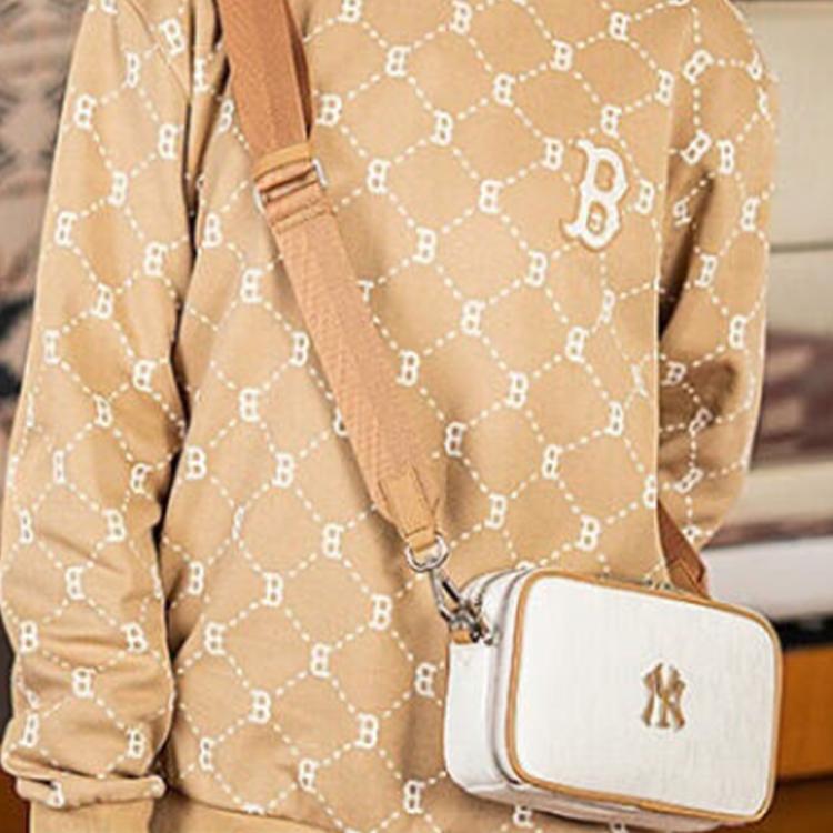 New MLB New York Yankees Polyester Shoulder Bag Crossbody Bag Unisex Dark Cream 3ACRS014N-50CRD