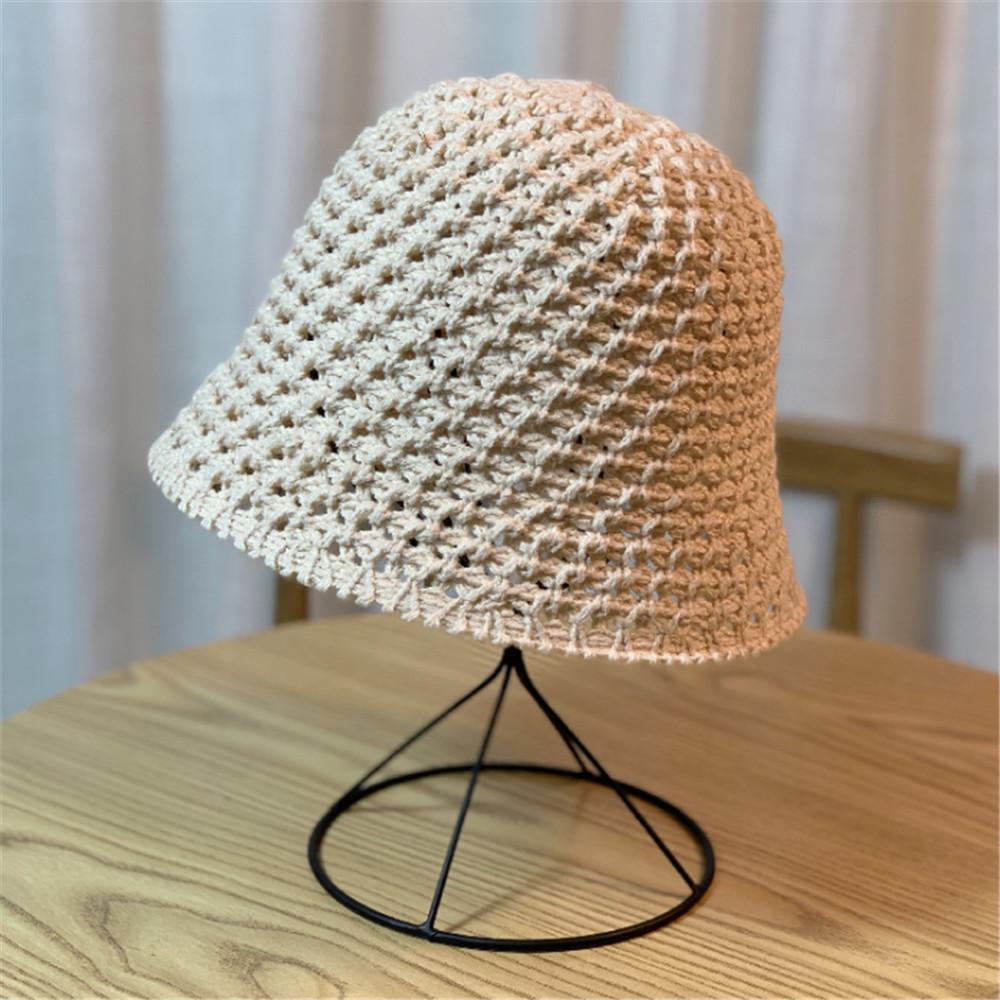 Summer Bucket Hat Women Thin Knitted Woolen Foldable Artistic Leisure Sun Hat