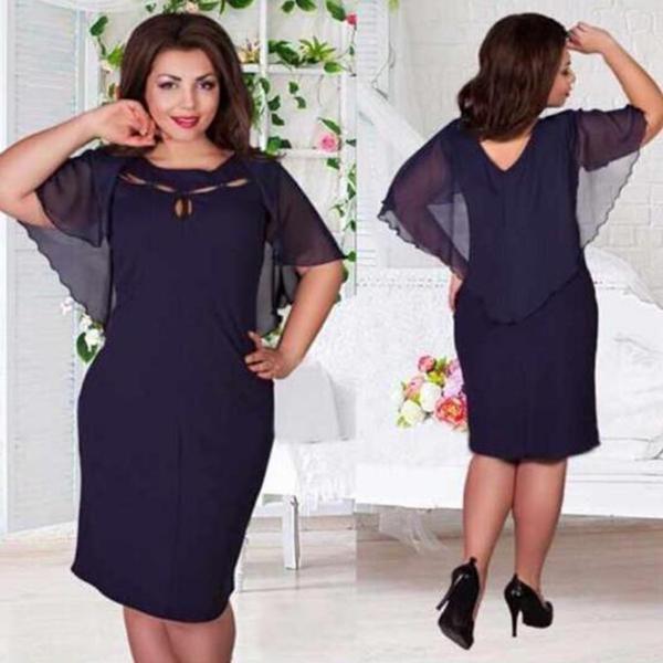 Elegant Women Hollow Out Cape Dress Short Sleeve Clubwear Beach 6xl Large Size Chiffon