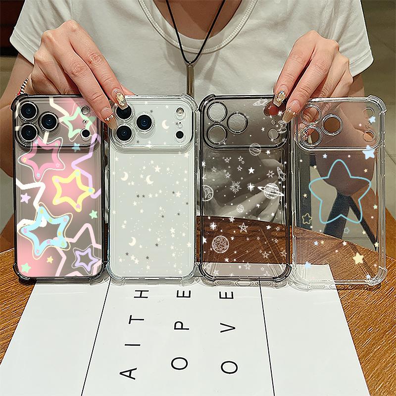 Star Moon Pattern Phone Case For iPhone 17e 17 16 15 Pro Max 14 13 Pro 16 Shockproof Clear TPU Soft Card Slot Pocket Back Cover