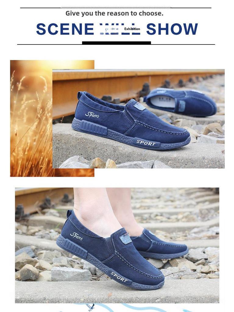 Herren Freizeitschuhe: Canvas-Sneaker mit weicher Sohle, atmungsaktive Low-Top-Slip-Ons