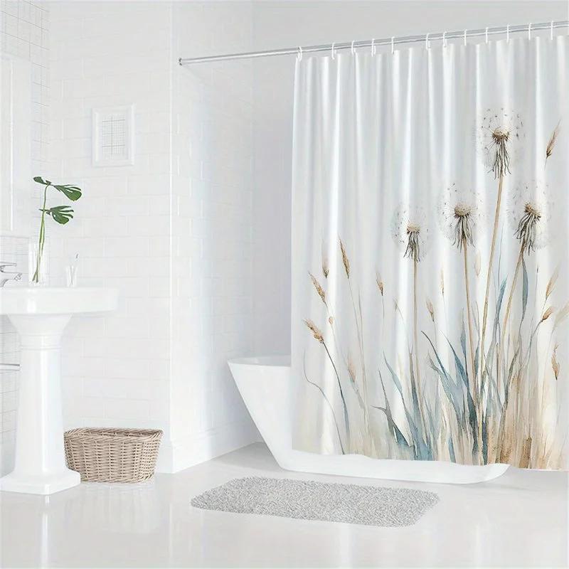 Dandelion watercolor shower curtain fluffy seed heads soft background simple bathroom decor polyester for bathroom