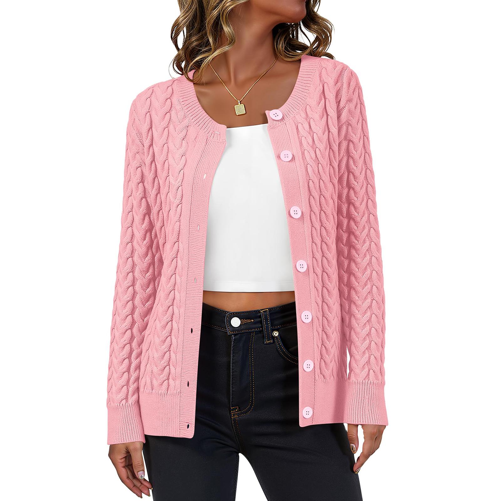 

Women s Casual Vintage- Solid-Color Front-Button Cardigan Jacket XL