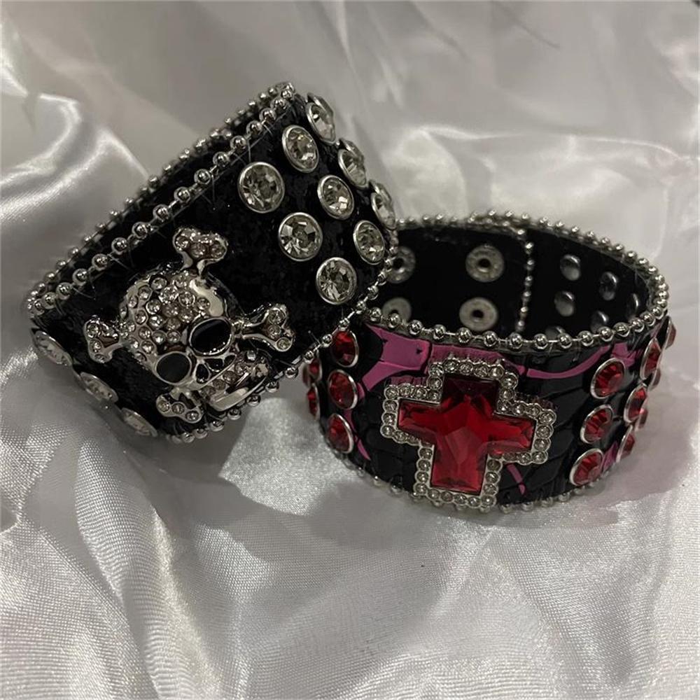 New Cross Bracelet for Men Hip Hop Spicy Girl Punk Rhinestone Handmade Personalized Leather Willow Nail Handmade