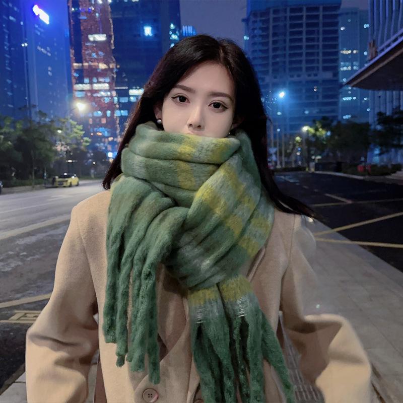 Imitation Cashmere Rainbow Plaid Scarf Female Autumn and Winter Student Couple Circle Yarn Warm Scarf Long Shawl Thickened