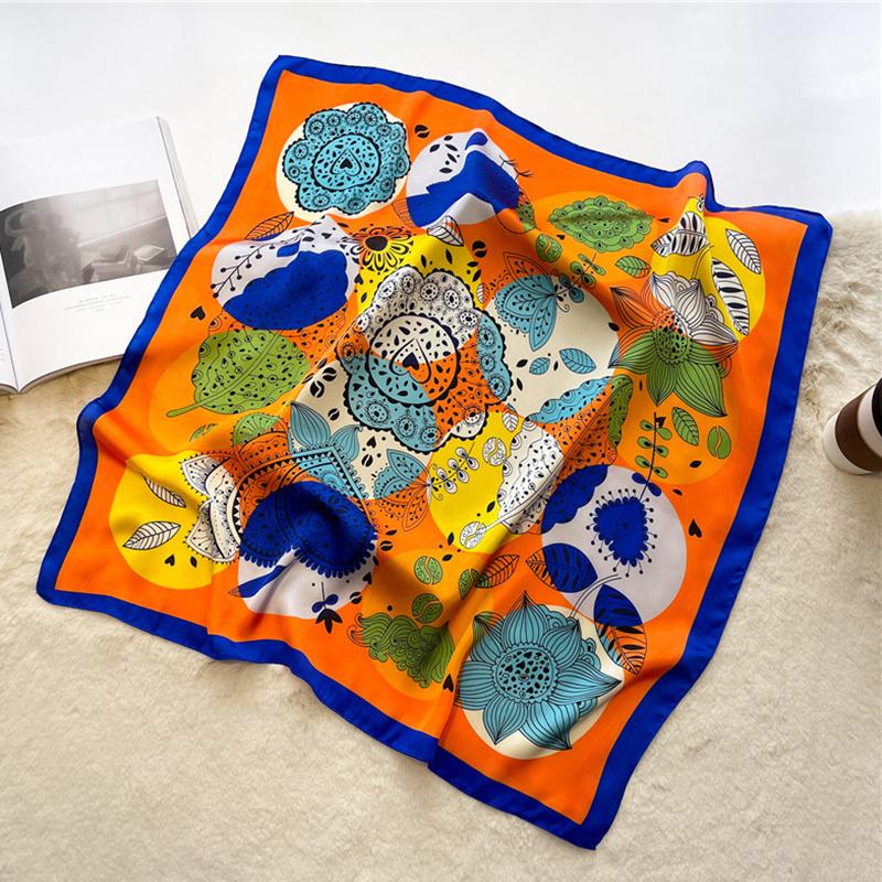 Luxury Brand Print Square Scarf Multicolor Simulated Silk Thin Breathable Neck Scarf Retro Style Sunscreen Headscarf For Women