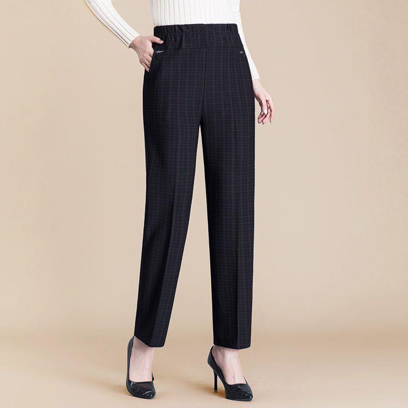 Velvet-Lined High-Waisted Straight Leg Pants for Middle-Aged & Elderly Women - Spring & Autumn Winter Wear