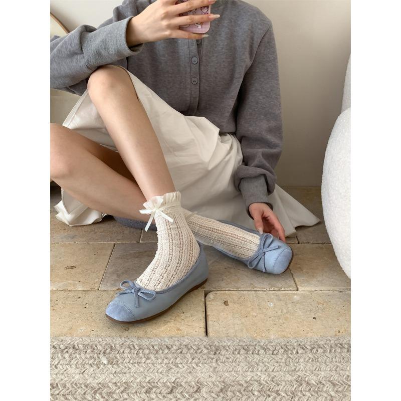 Nei Zeng~ Bow Light Mouth Single Shoes Women's Spring and Autumn Gentle Pink Soft-soled Ballet Shoes