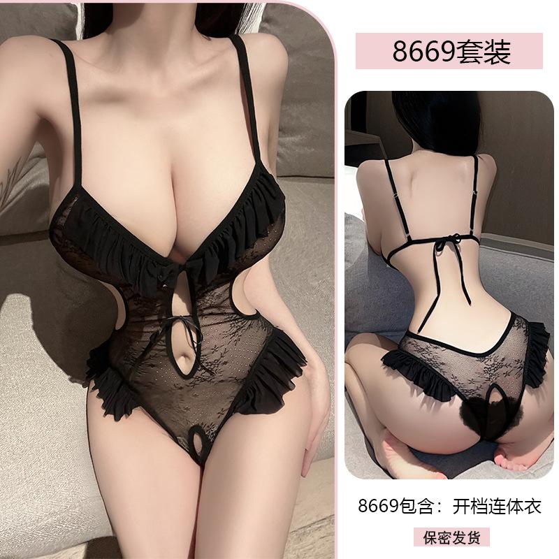Original Erotic Lingerie Sexy Lace Seductive One-piece Dress Women's Hot Slimming Lace-up Pajama Set 8669