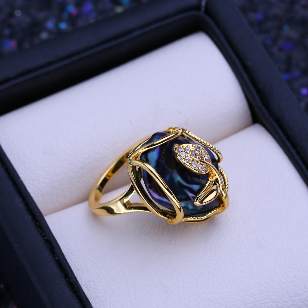 LSOOYH Anillos de perlas barrocas de botón grande naturales de agua dulce para mujer, anillo de bodas clásico de color plata y oro, regalos de cumpleaños al por mayor