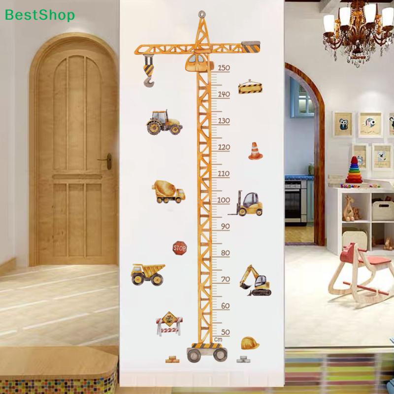 Crane & Trucks Height Chart Wall Sticker - Removable Vinyl Growth Decal for Toddler Room Decor