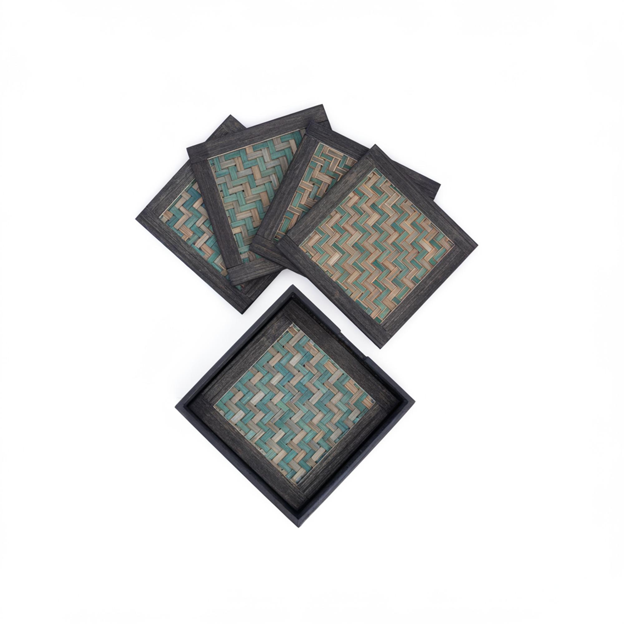 Handwoven Bamboo Coaster Set with Wooden Case