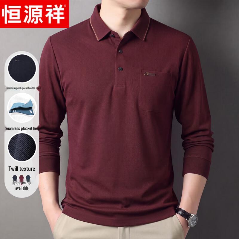 Hengyuanxiang Men's Long Sleeve Business Casual Polo Shirt