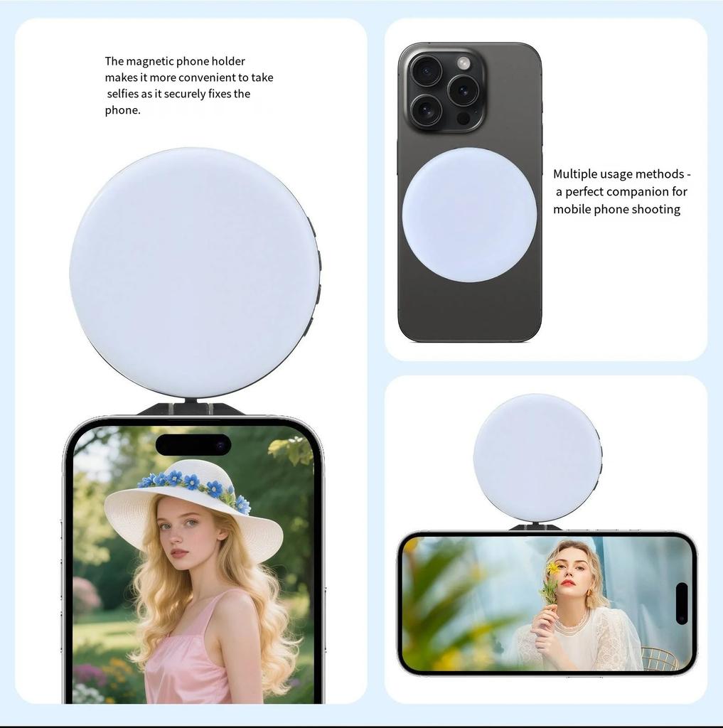 Magnetic Mini Selfie Light Adjustable Brightness Smartphone Photography Flash Led For Iphone Xiaomi Huawei Samsung