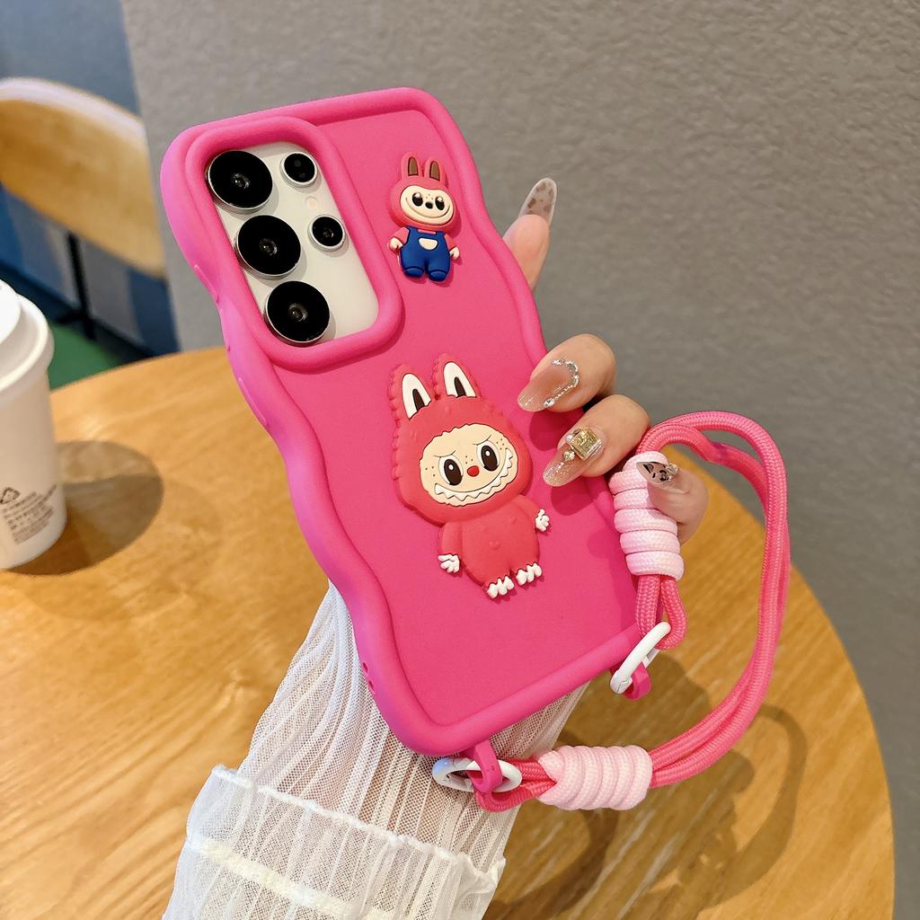 Suitable for Samsung S25 Ultra Cartoon Cute S24plus with Integrated Lanyard Hole Large Wave Mobile Phone Case