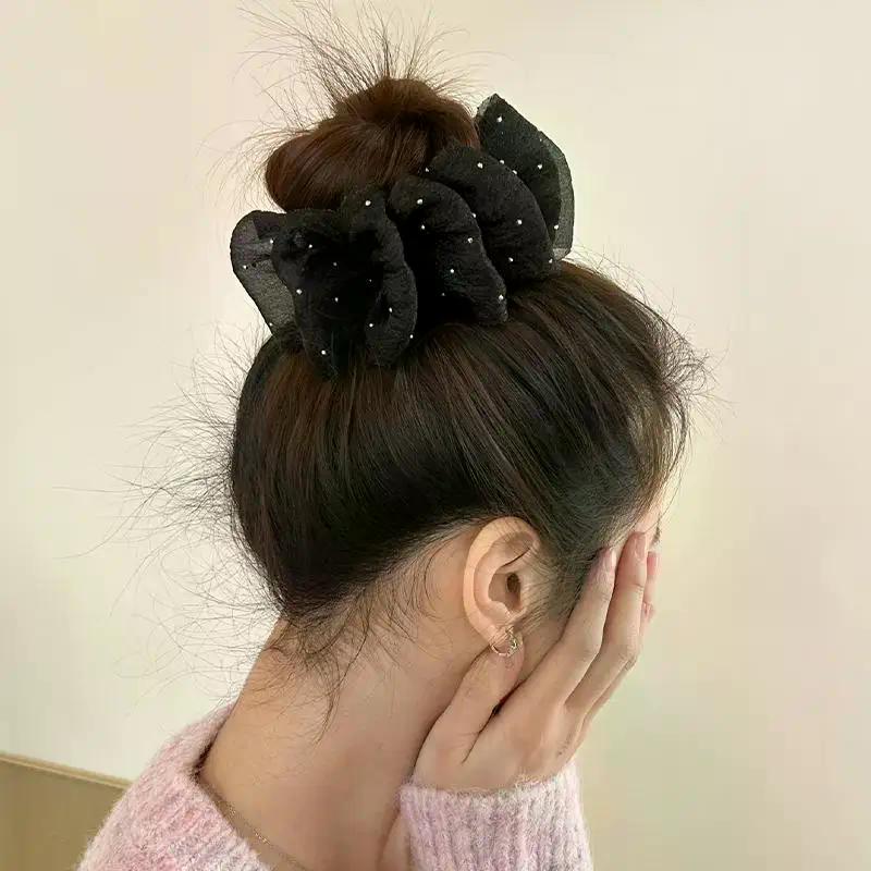 Elegant Flower Hair Clip – Resin Bow Mesh Ponytail Holder Korean Style Solid Color Gift