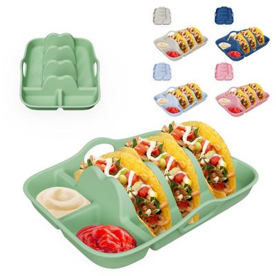 Silicone Taco Tray Burrito Serving Dish with Handles Dividers Heat Resistant Non-Slip Base Dishwasher Safe Tortilla Rack