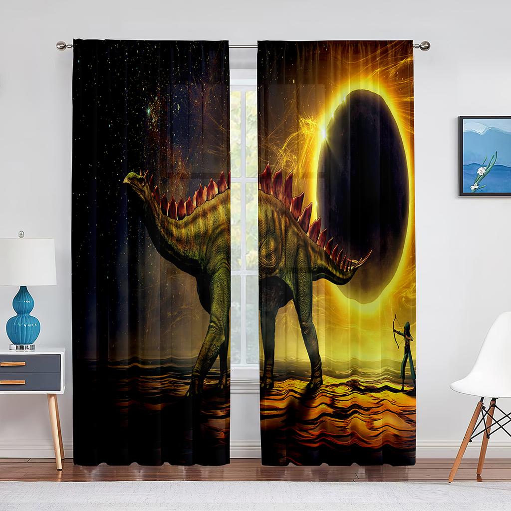 Jurassic Animals Jungle Dinosaur Trees Pattern Sheer Curtain For Living Room Window Children Bedroom Decor Tulle Voile Curtain